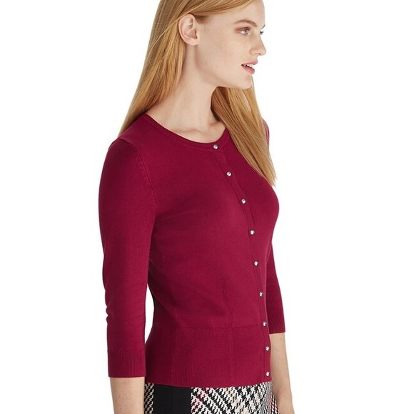 WHBM 3/4 Sleeve Crewneck Shiny Snap Cardigan - Picture 5 of 16